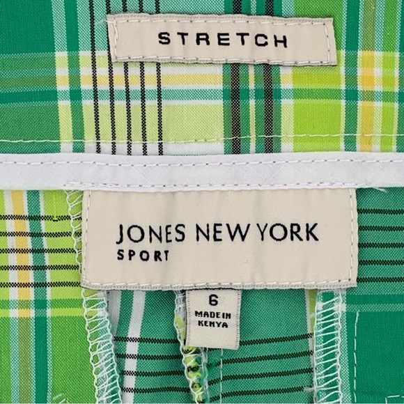 Jones New York Sport Green Plaid Stretch Cotton Blend 11” Shorts, 6 - Picture 12 of 14
